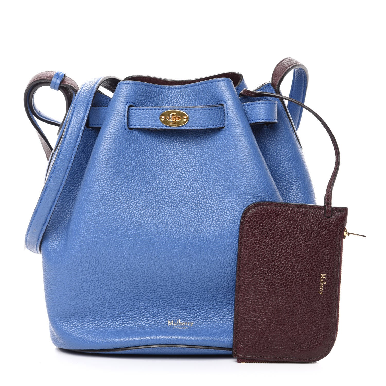 Mulberry Small Classic Grain Calfskin Abbey Bucket Bag Porcelain Blue Oxblood 1 of 10