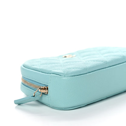 Chanel Caviar Quilted Small Curvy Pouch Cosmetic Case Light Blue 9 of 11