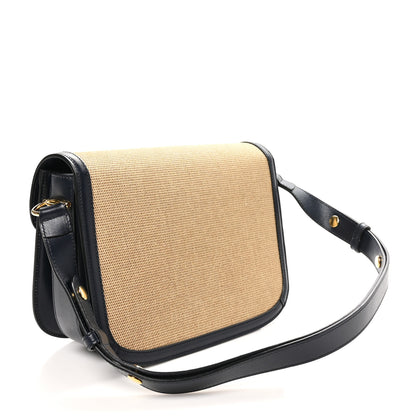 Gucci Vintage Rice Canvas Plutone Calfskin Horsebit 1955 Shoulder Bag Beige Blue 3 of 10