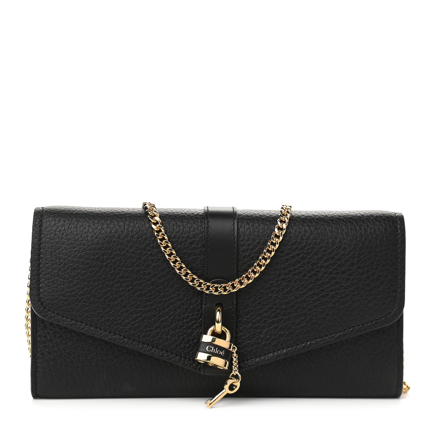 Shiny Grained Calfskin Aby Wallet on Chain Black