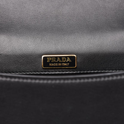 Prada City Calfskin Pionniere Saddle Bag Black White 6 of 15