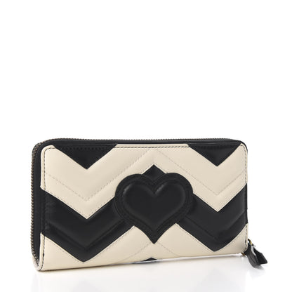 Gucci Calfskin Matelasse GG Marmont Zip Around Wallet Black White 2 of 6
