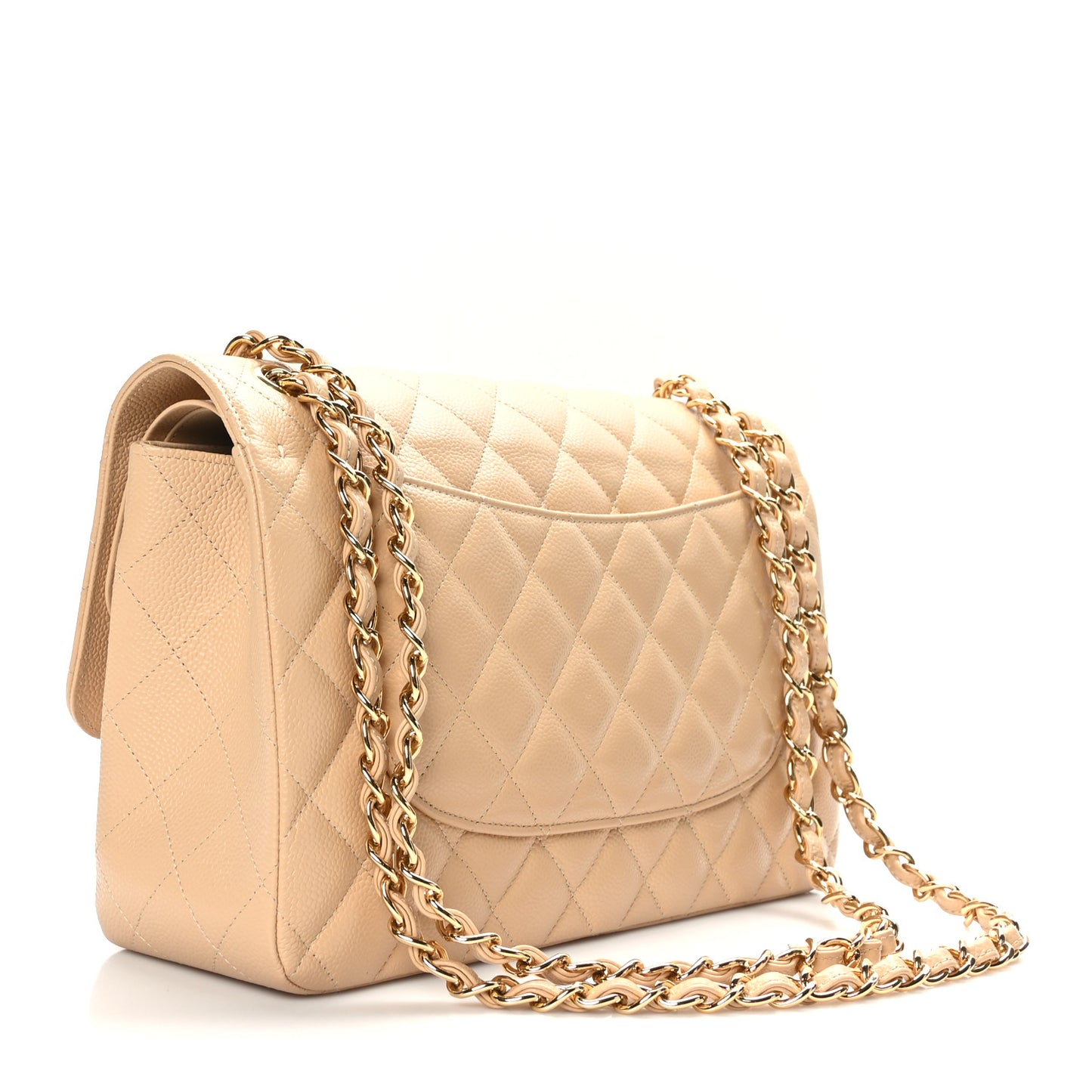 Caviar Quilted Jumbo Double Flap Beige