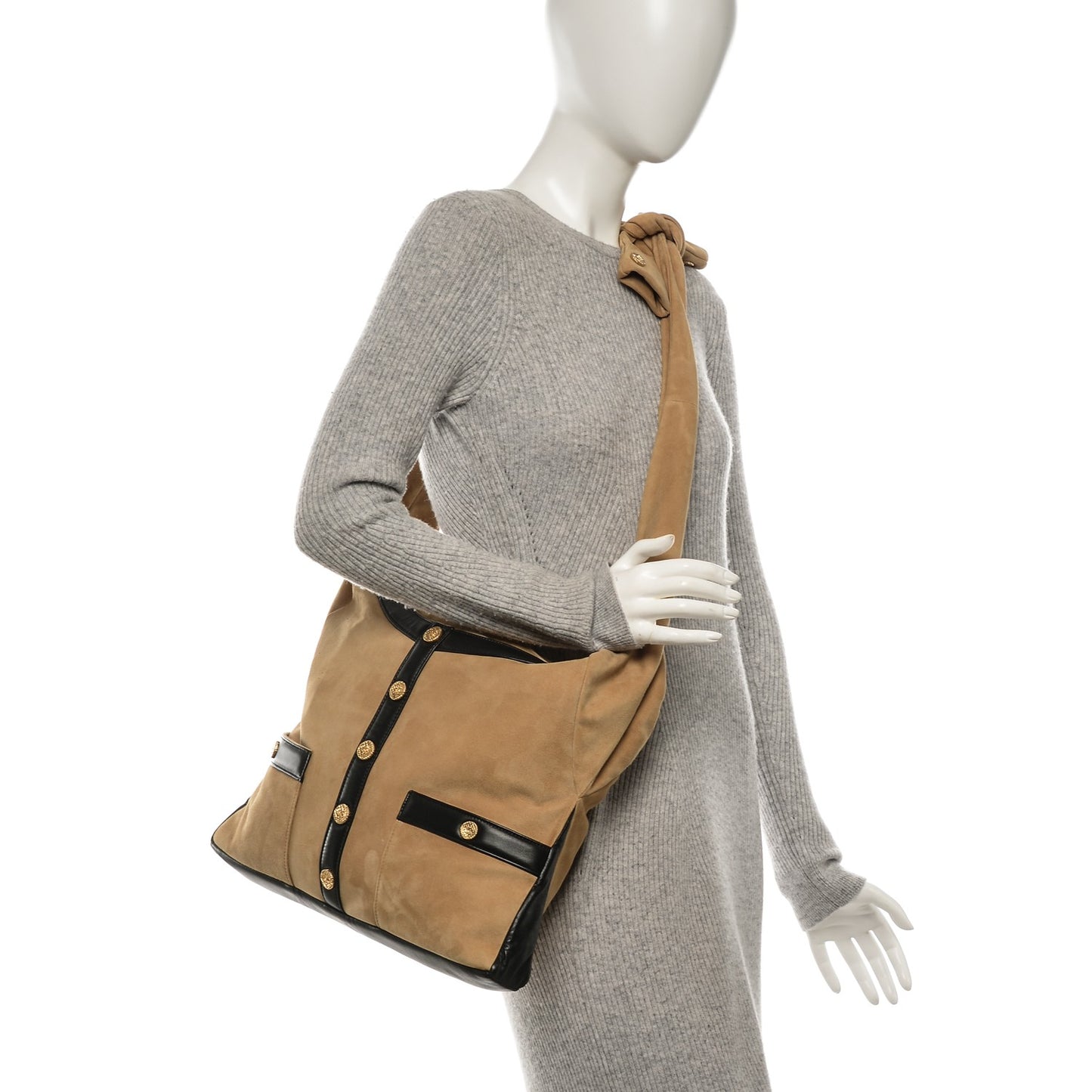 Suede Lambskin Large Girl Bag Beige Black