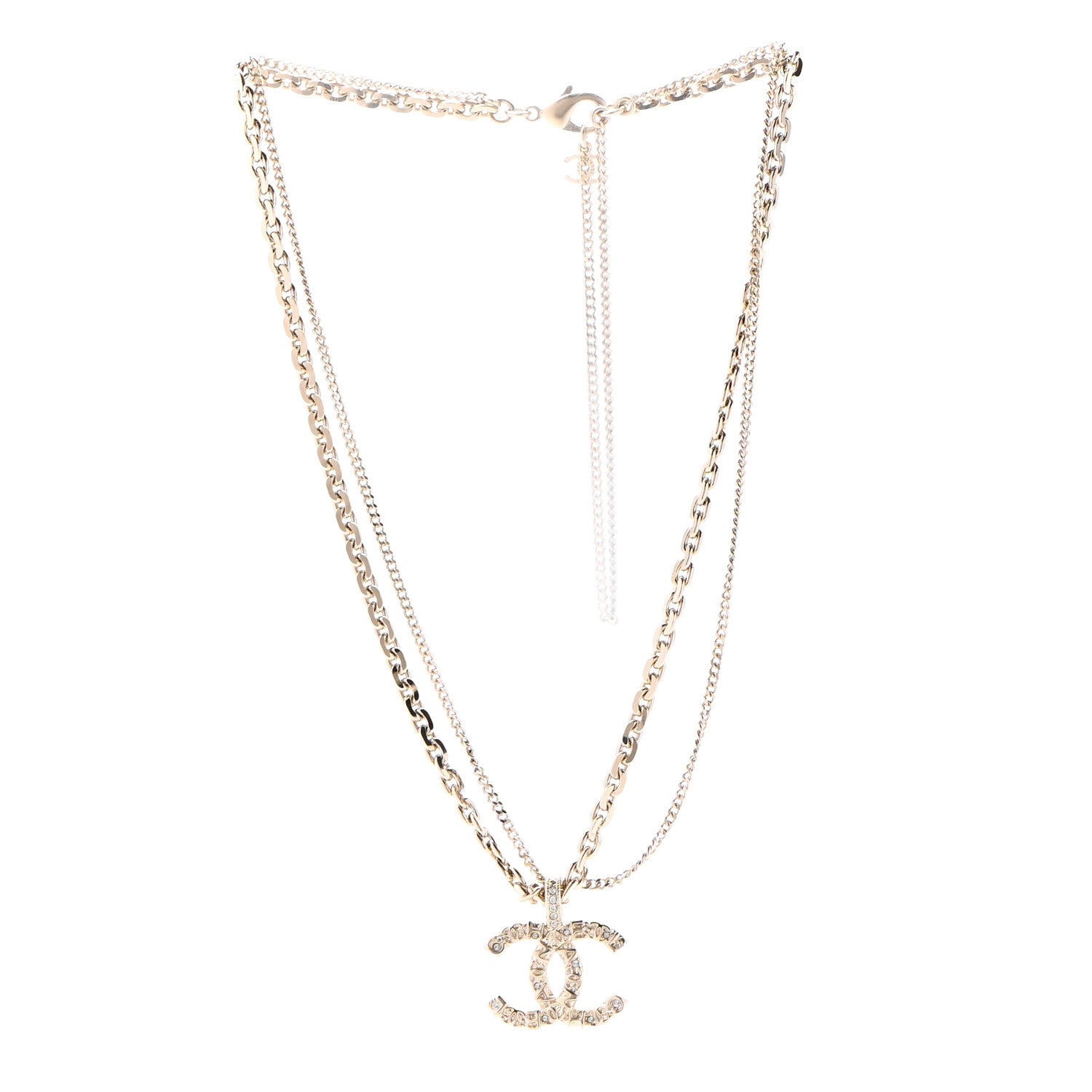 Chanel Crystal CC Multi Strand Chain Necklace Gold 3 of 5