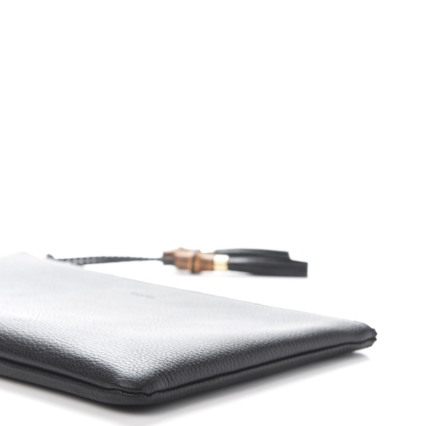Pebbled Calfskin Large Bamboo Clutch Black