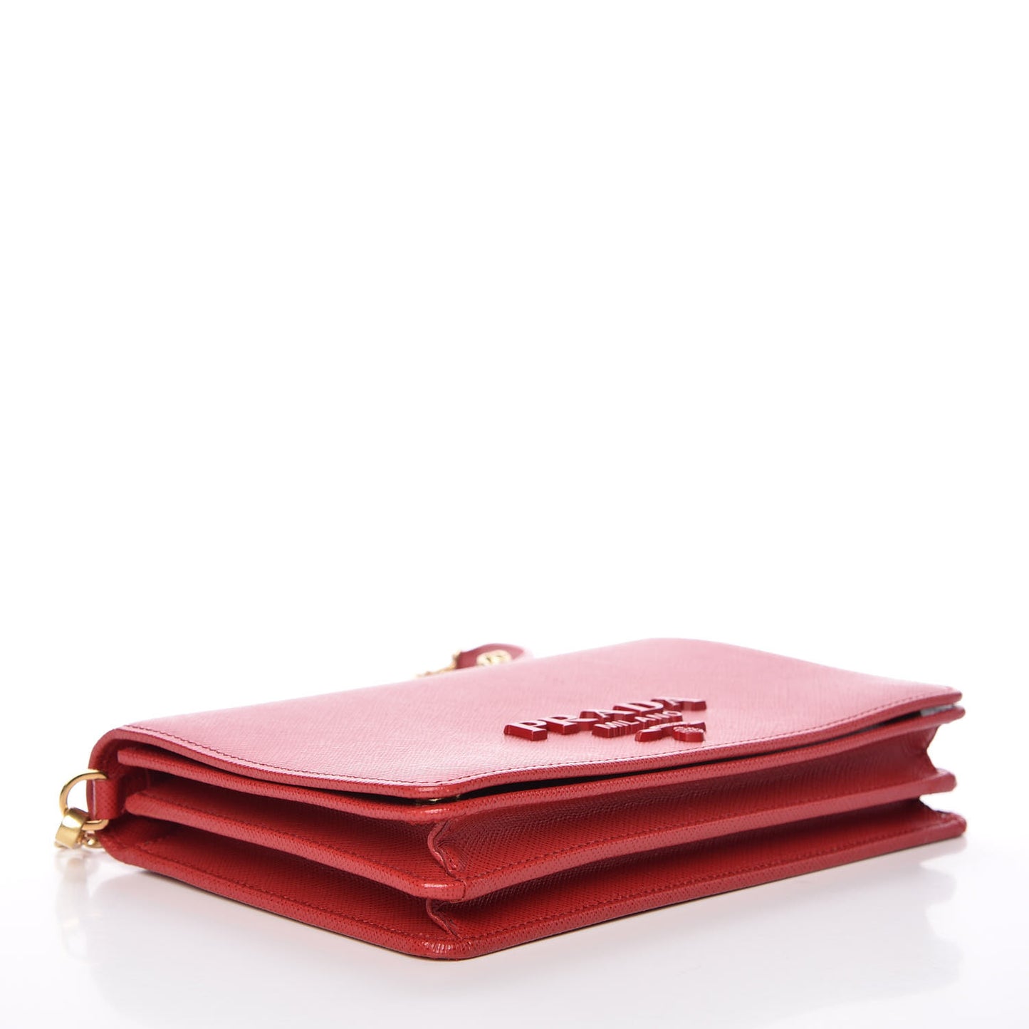 Saffiano Lux Monochrome Chain Wallet Fuoco