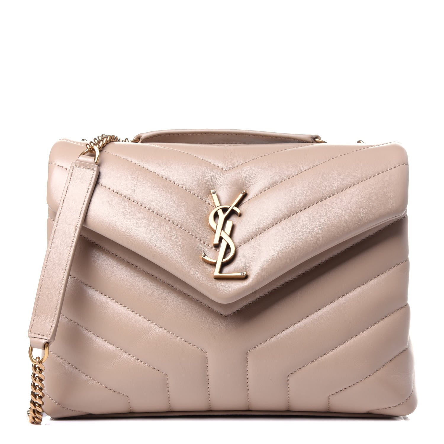 Saint Laurent Calfskin Y Quilted Monogram Small Loulou Chain Satchel Dark Beige 1 of 11
