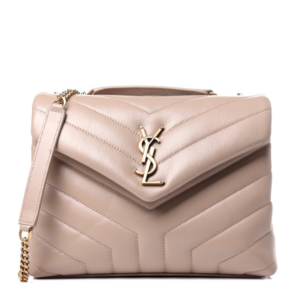 Saint Laurent Calfskin Y Quilted Monogram Small Loulou Chain Satchel Dark Beige 1 of 11