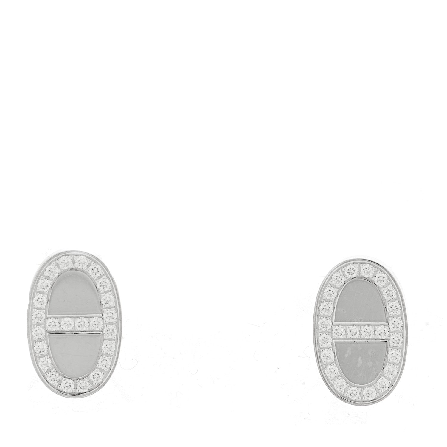 Hermes 18K White Gold Diamond Chaine d'Ancre Contour Stud Earrings 1 of 5