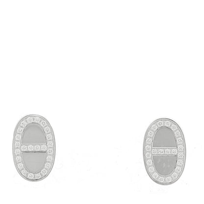 Hermes 18K White Gold Diamond Chaine d'Ancre Contour Stud Earrings 1 of 5