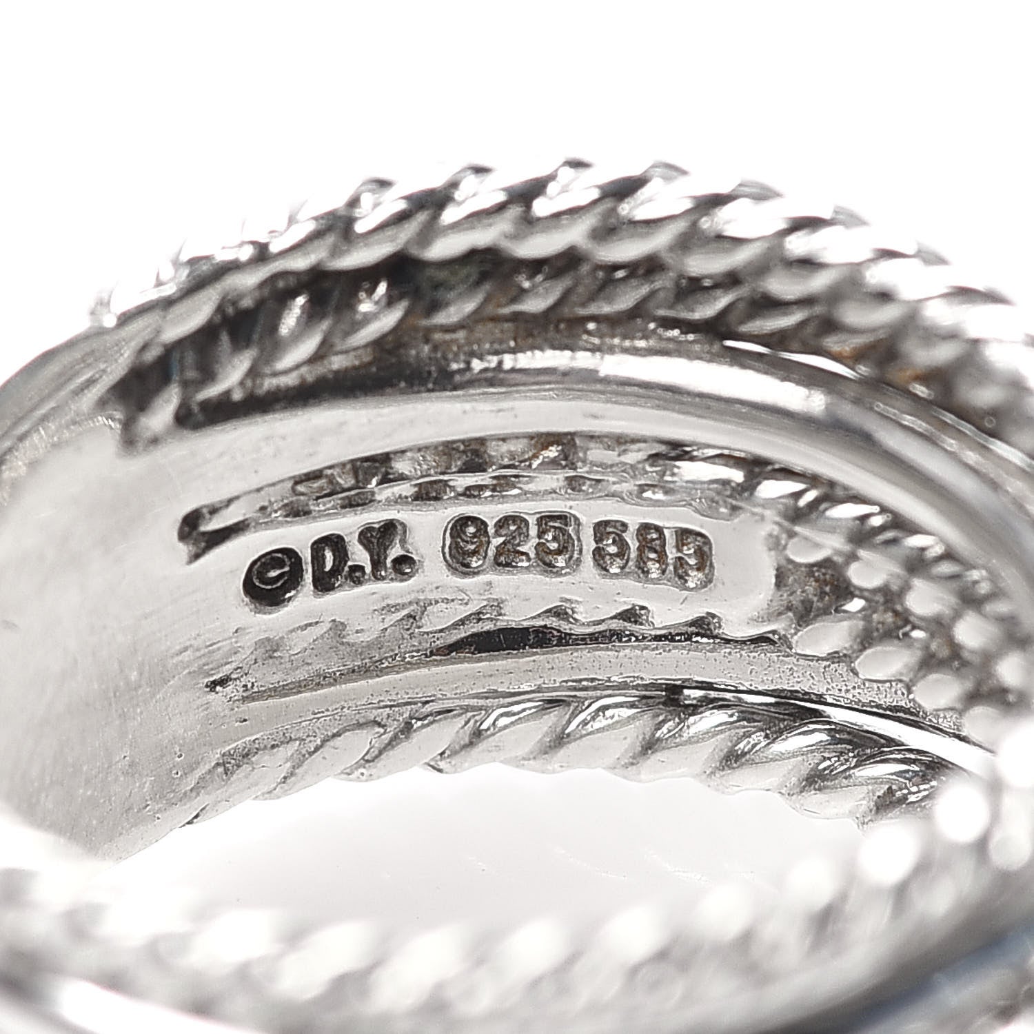 David Yurman Sterling Silver 14K White Gold Diamond 11mm Wide Crossover Cable Ring 51 5.75 4 of 4