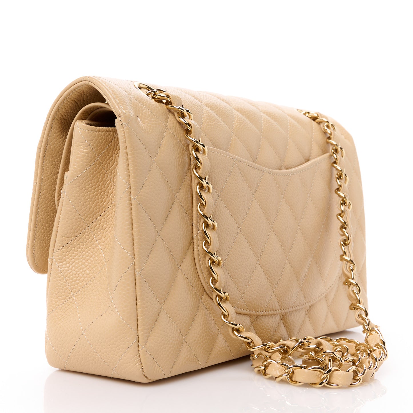 Caviar Quilted Medium Double Flap Beige