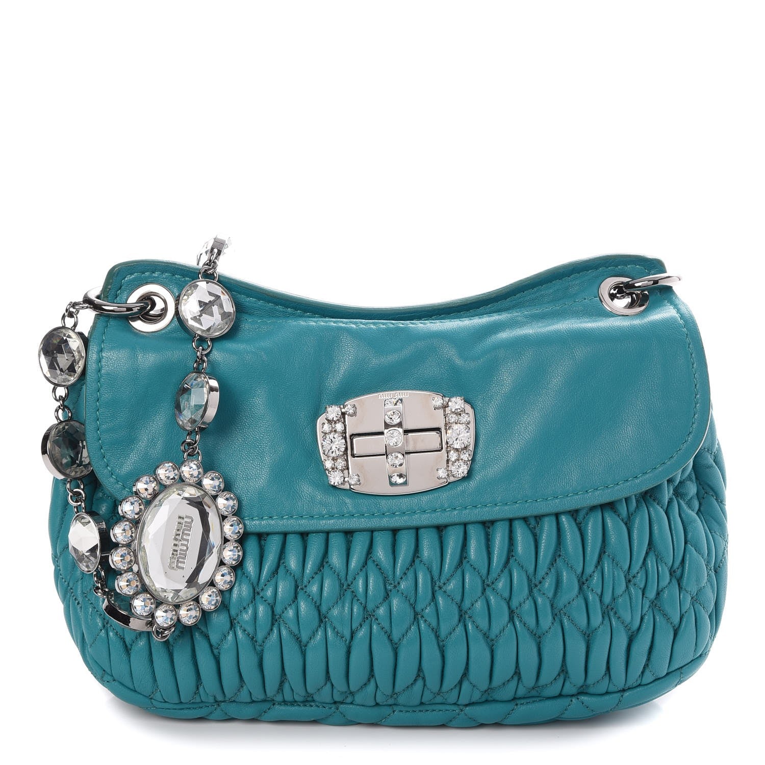 Miu Miu Nappa Matelasse Crystal Flap Bag Turchese 1 of 12