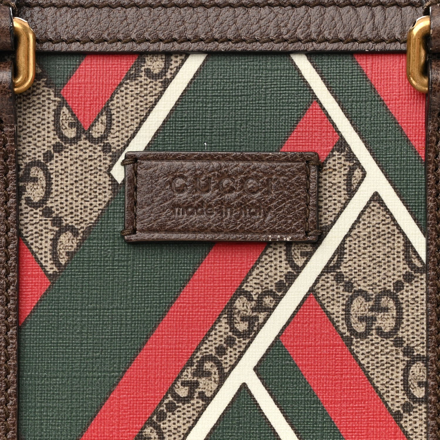 Gucci GG Supreme Monogram Chevron Web Vertical Tote Beige Green Red New Acero 12 of 12