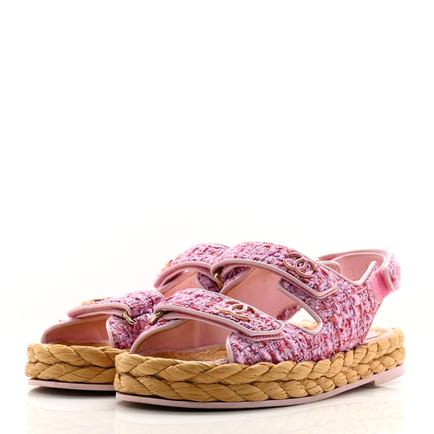 Tweed Patent Calfskin Velcro Dad Sandals 37.5 Pink Multicolor