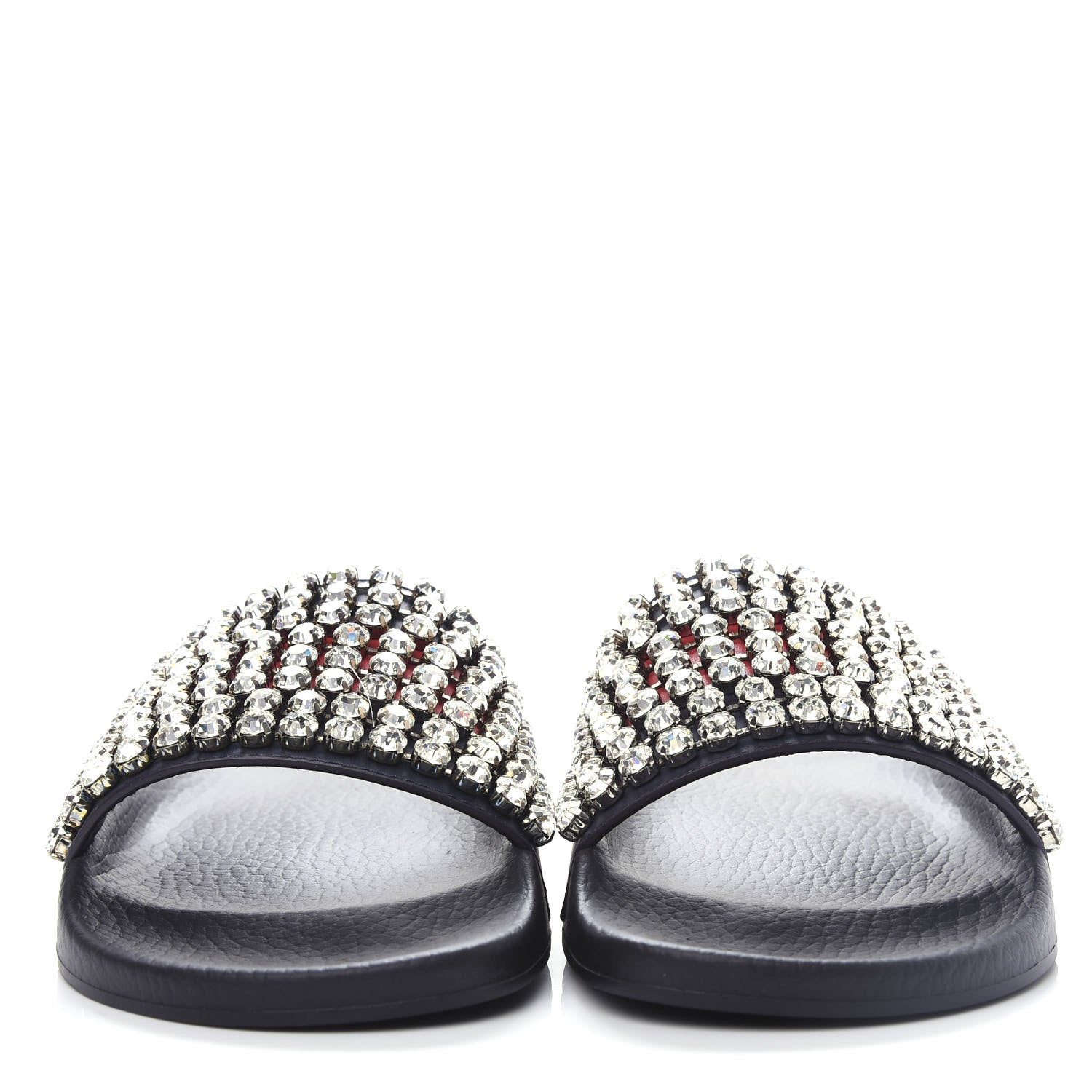 Gucci Calfskin Crystal Embellished Web Slide Sandals 42 Blue Red 2 of 11