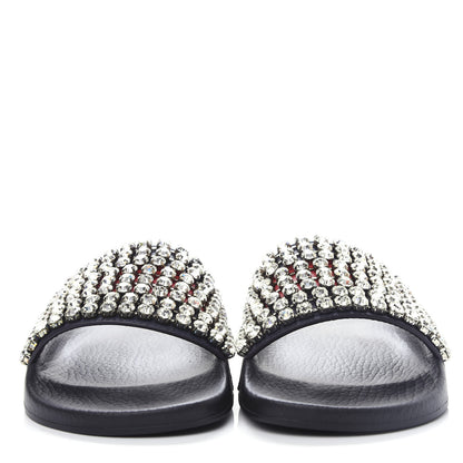 Gucci Calfskin Crystal Embellished Web Slide Sandals 42 Blue Red 2 of 11