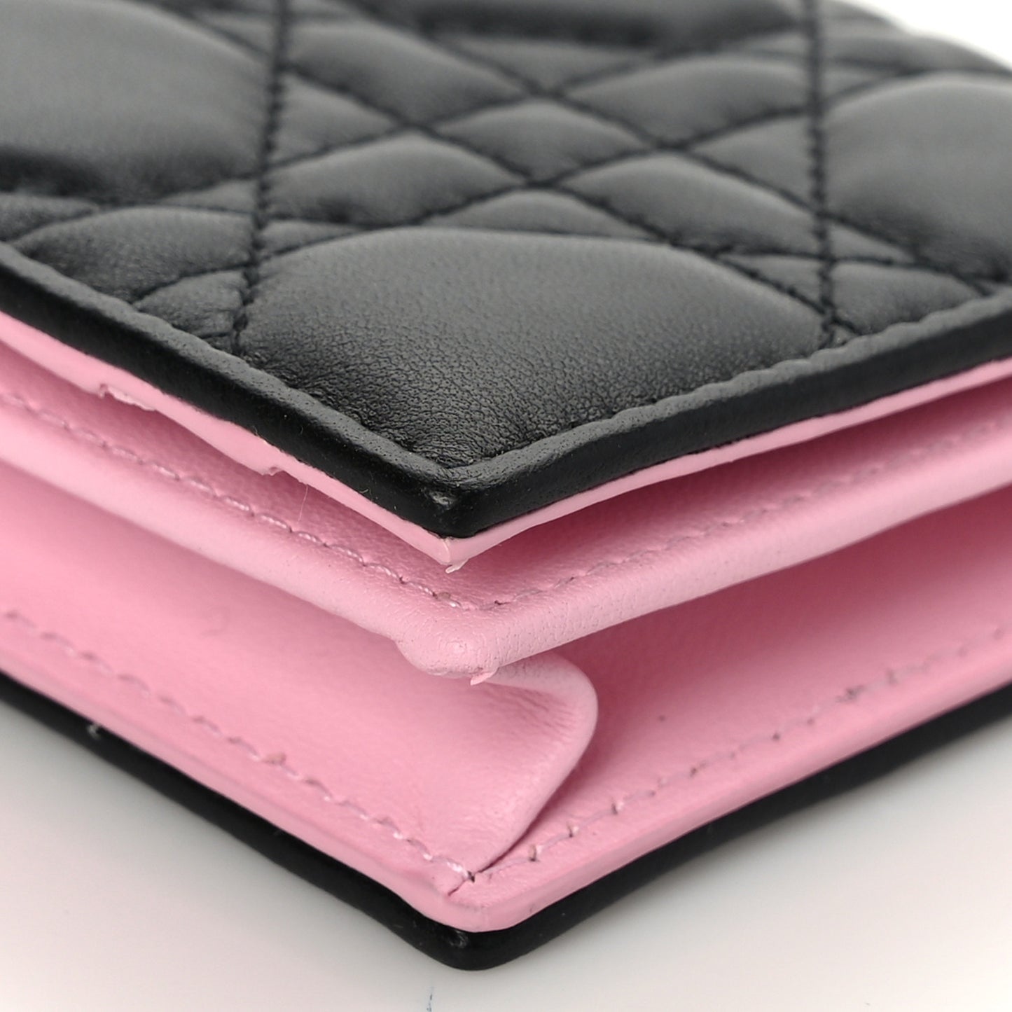 Lambskin Cannage Bi-Color Small Lady Dior Flap Card Holder Black Pink