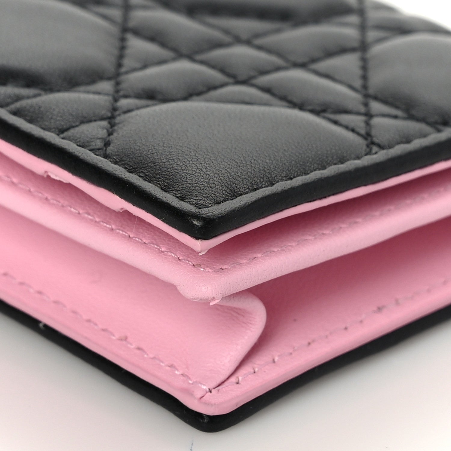Christian Dior Lambskin Cannage Bi-Color Small Lady Dior Flap Card Holder Black Pink 9 of 9