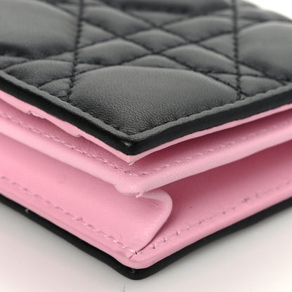 Christian Dior Lambskin Cannage Bi-Color Small Lady Dior Flap Card Holder Black Pink 9 of 9
