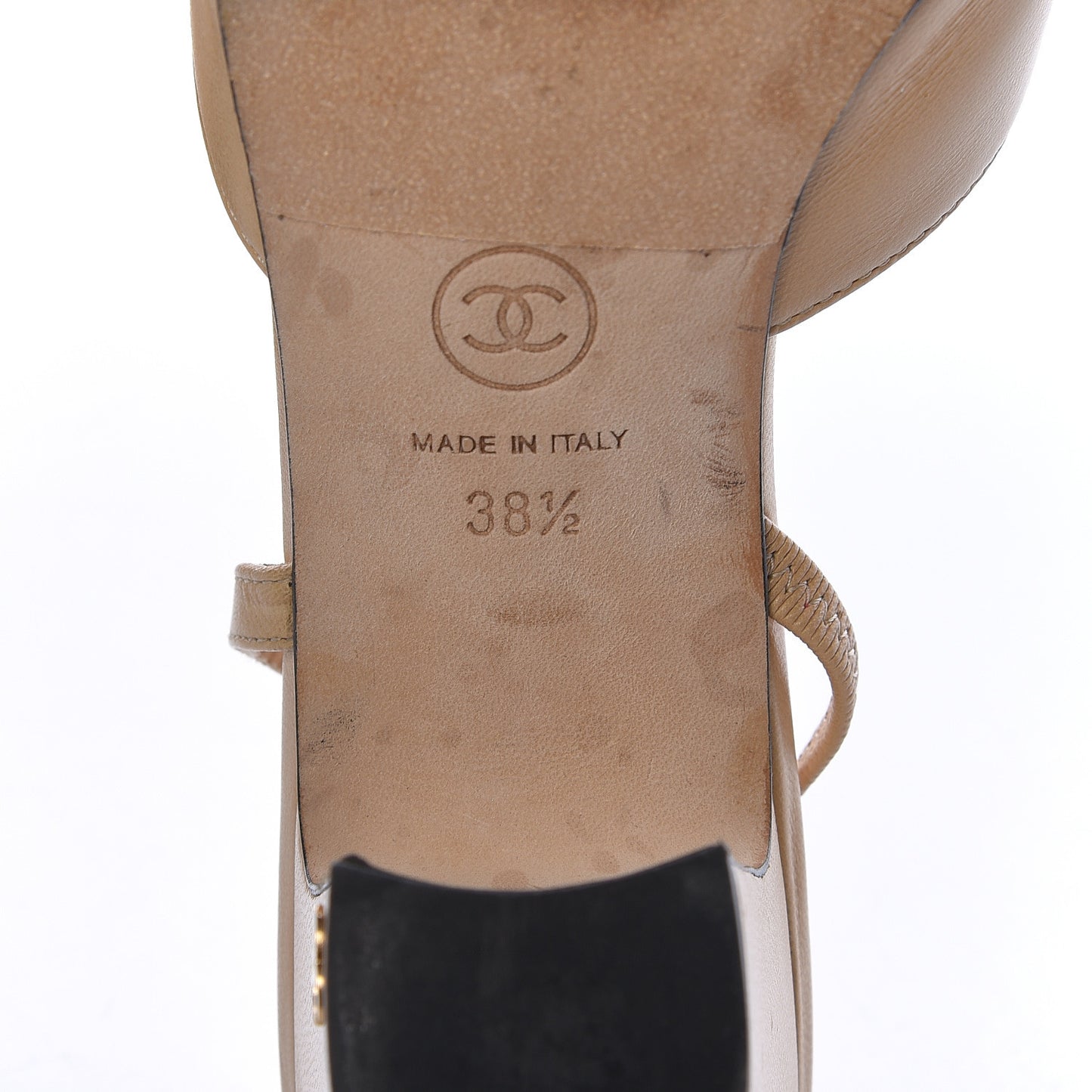 Goatskin Grosgrain Cap Toe CC Slingback Pumps 38.5 Beige Black