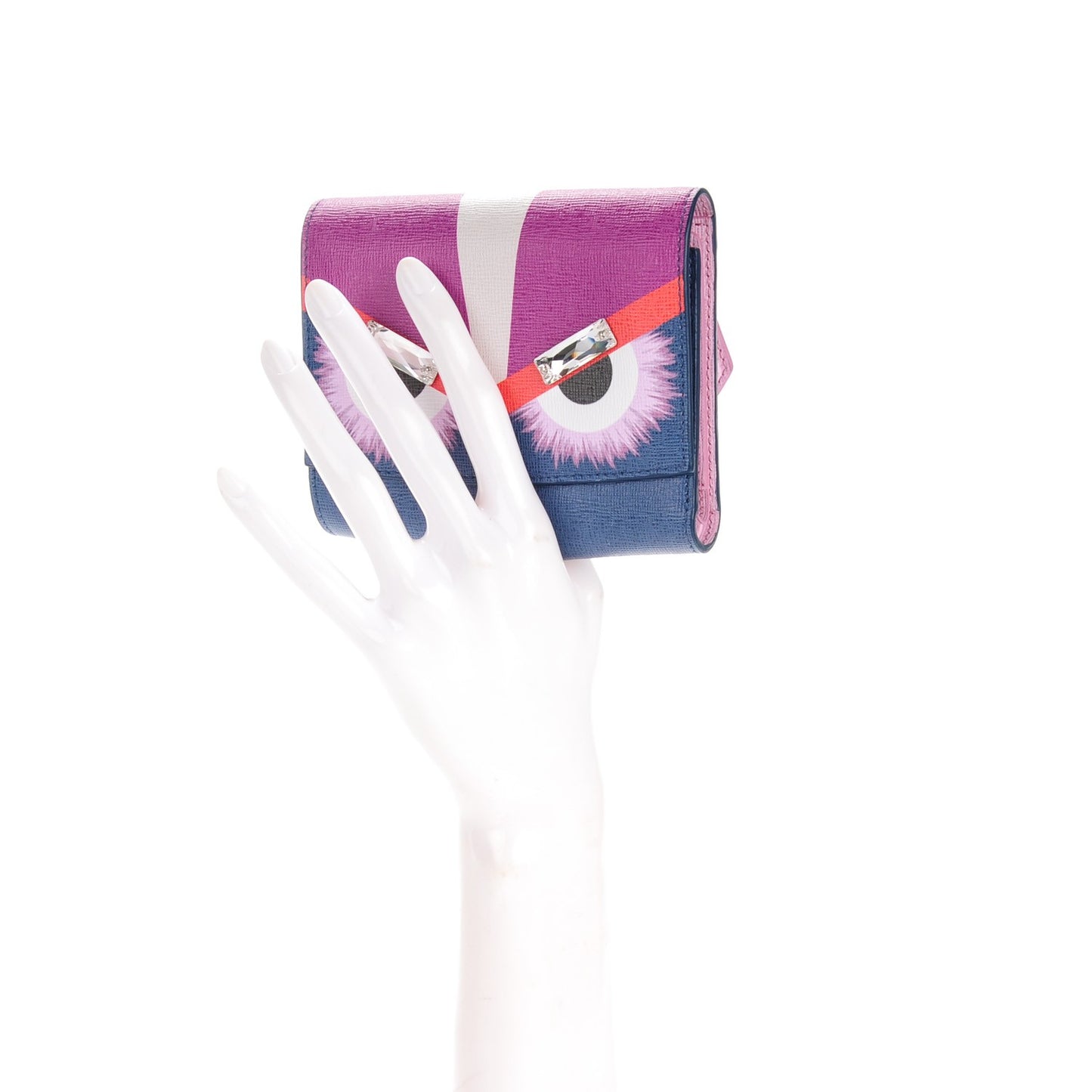 Vitello Elite Crystal Eye Monster French Wallet Cobalt Lavender Pink