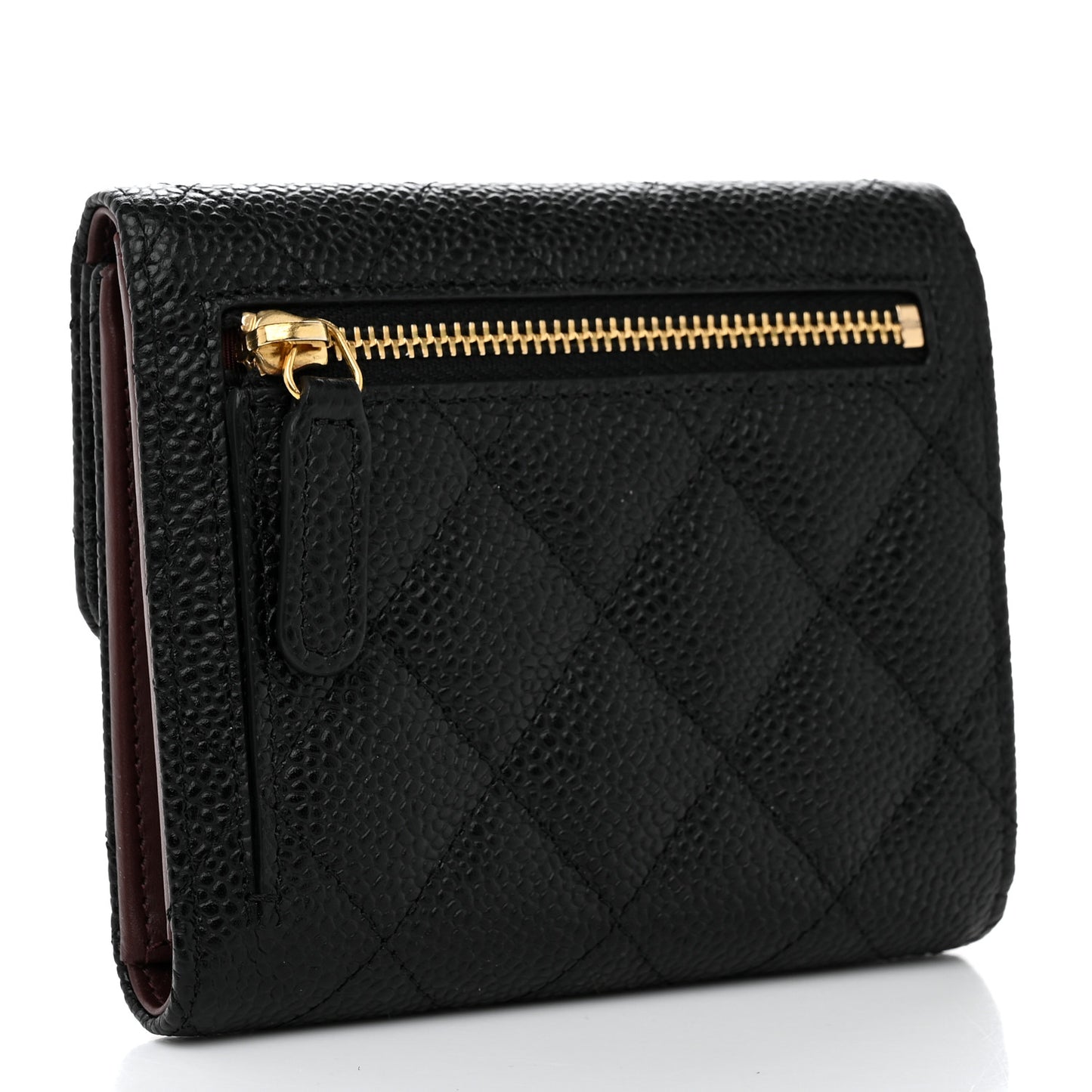 Caviar Quilted Compact Flap Wallet Black