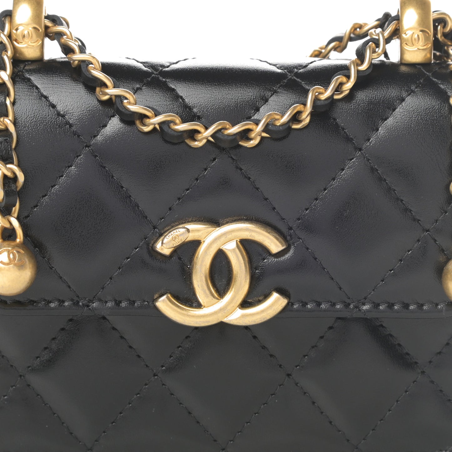 Calfskin Quilted Perfect Fit Coin Purse With Chain Black