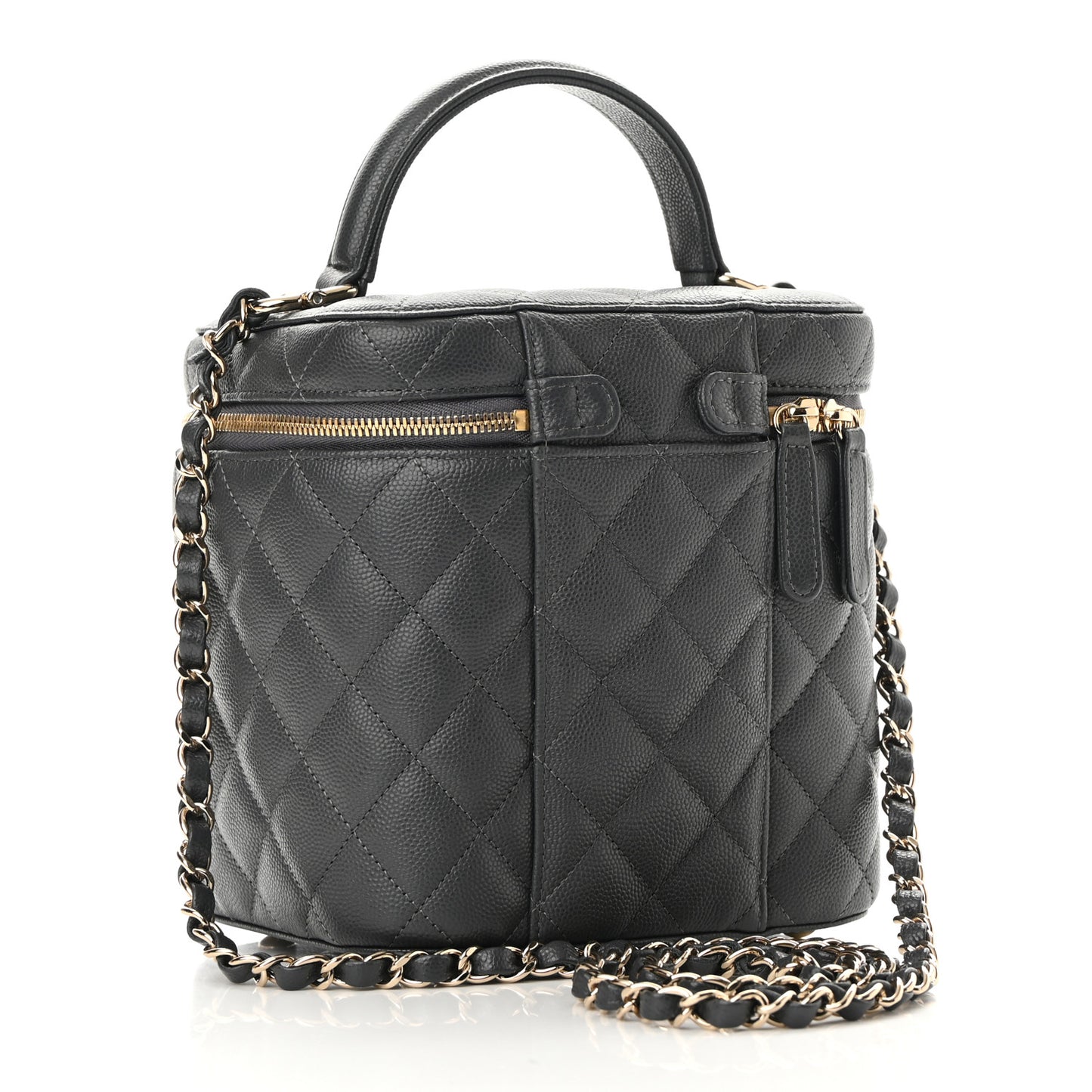 Caviar Quilted Small Top Handle Vanity Case With Chain Dark Grey