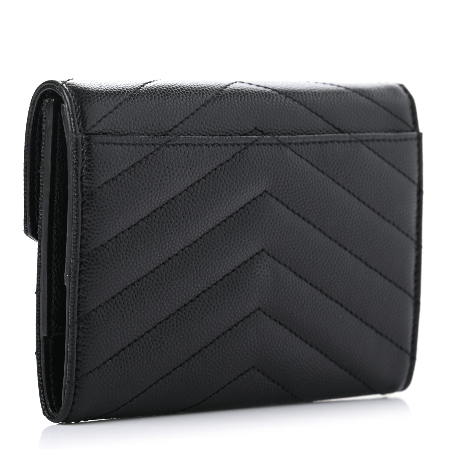 Saint Laurent Grain De Poudre Matelasse Chevron Small Monogram Passport Case Black 3 of 7