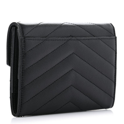 Saint Laurent Grain De Poudre Matelasse Chevron Small Monogram Passport Case Black 3 of 7
