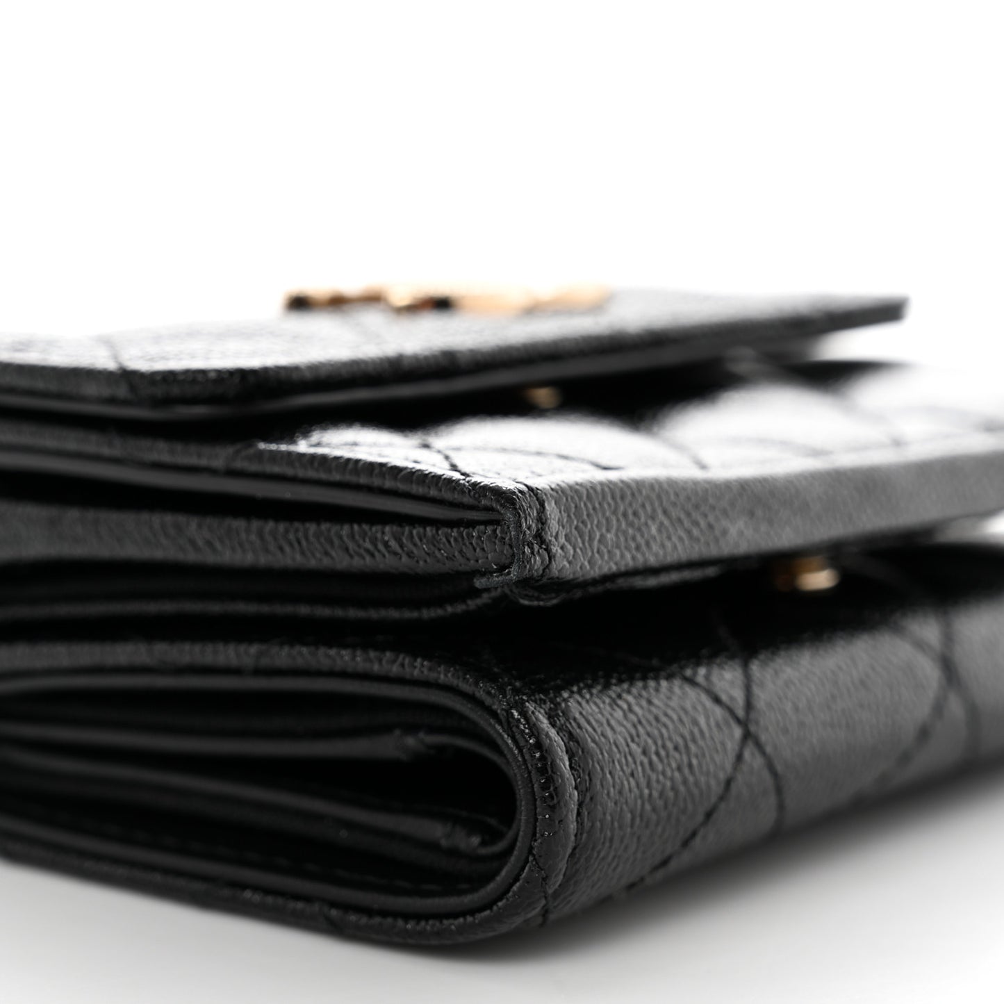 Caviar Quilted Studded CC Double Flap Wallet Black