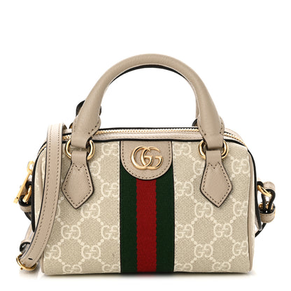 Gucci GG Supreme Monogram Textured Dollar Calfskin Web Super Mini Ophidia Top Handle Bowler Bag Beige Mystic White Oatmeal 1 of 13