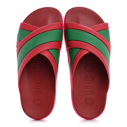 Gucci Rubber Web Womens Criss Cross Slide Sandals 39 Coral New Shamarock 2 of 10