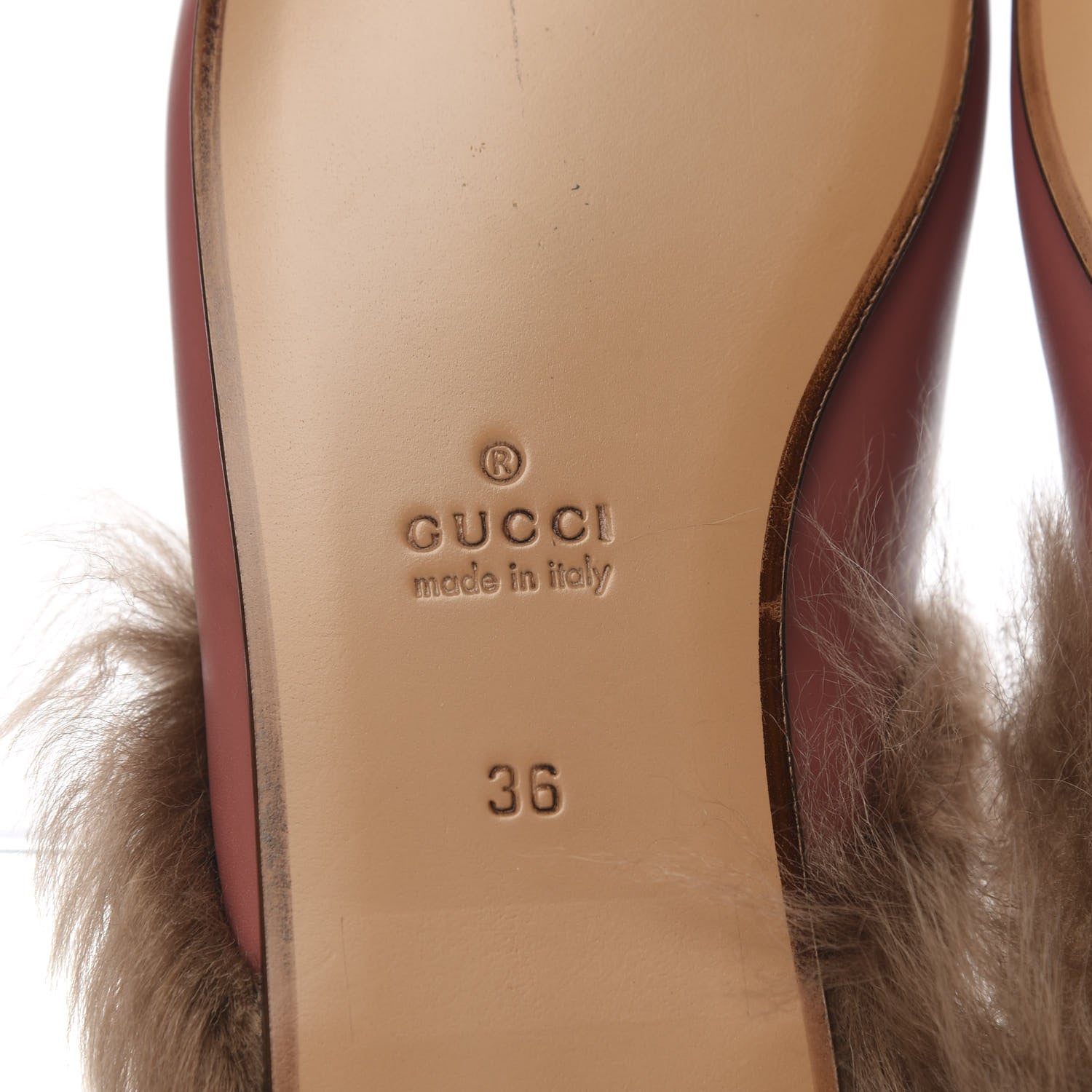 Gucci Calfskin Fur Womens Princetown Slippers 36 Lipstick Rose Natural 9 of 10