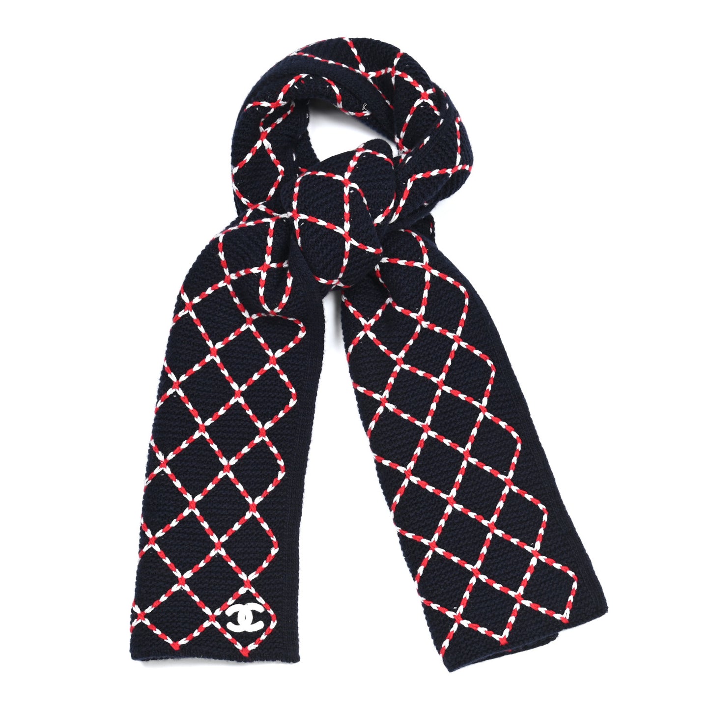 Cashmere Blend CC Scarf Navy Red White