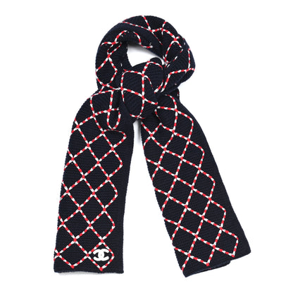 Chanel Cashmere Blend CC Scarf Navy Red White 1 of 4