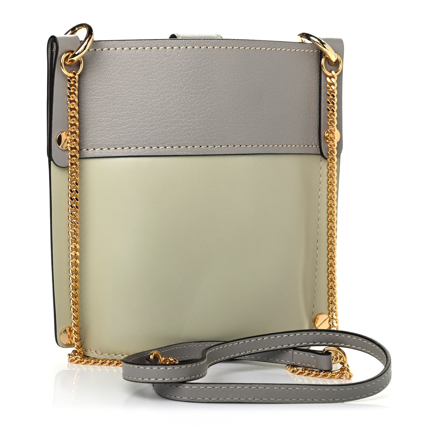 Shiny Calfskin Goatskin Mini Aby Bi-Color Bucket Light Eucalyptus
