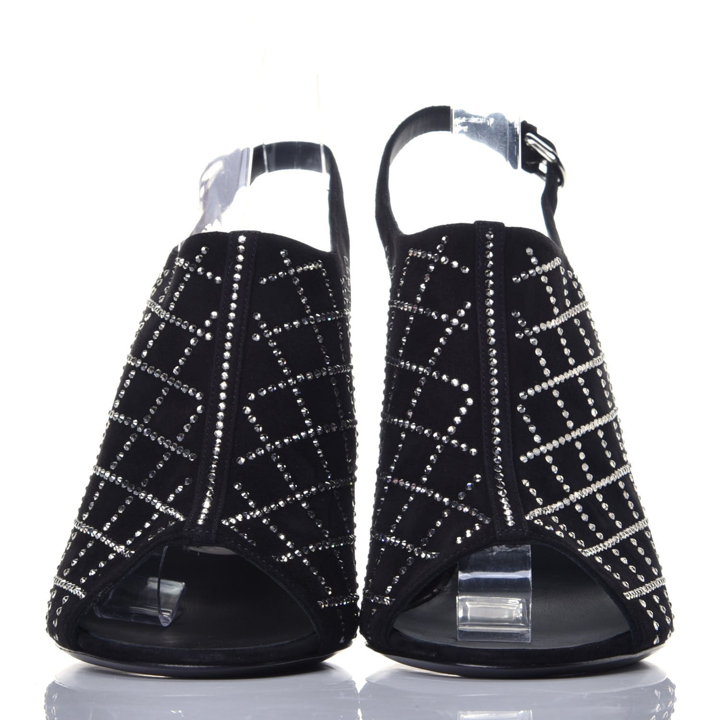 Kid Suede Strass Slingback Pumps 39 Black Silver