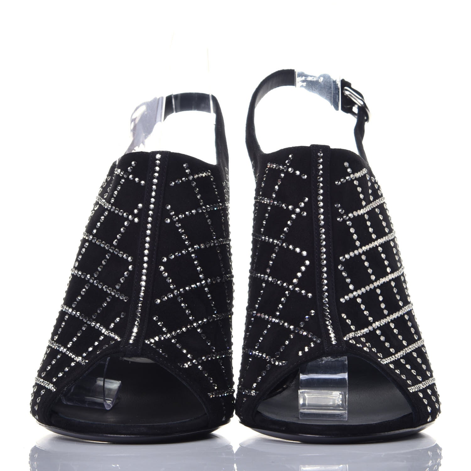 Chanel Kid Suede Strass Slingback Pumps 39 Black Silver 2 of 9