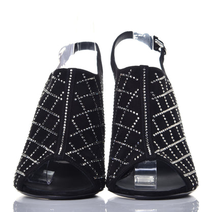 Chanel Kid Suede Strass Slingback Pumps 39 Black Silver 2 of 9