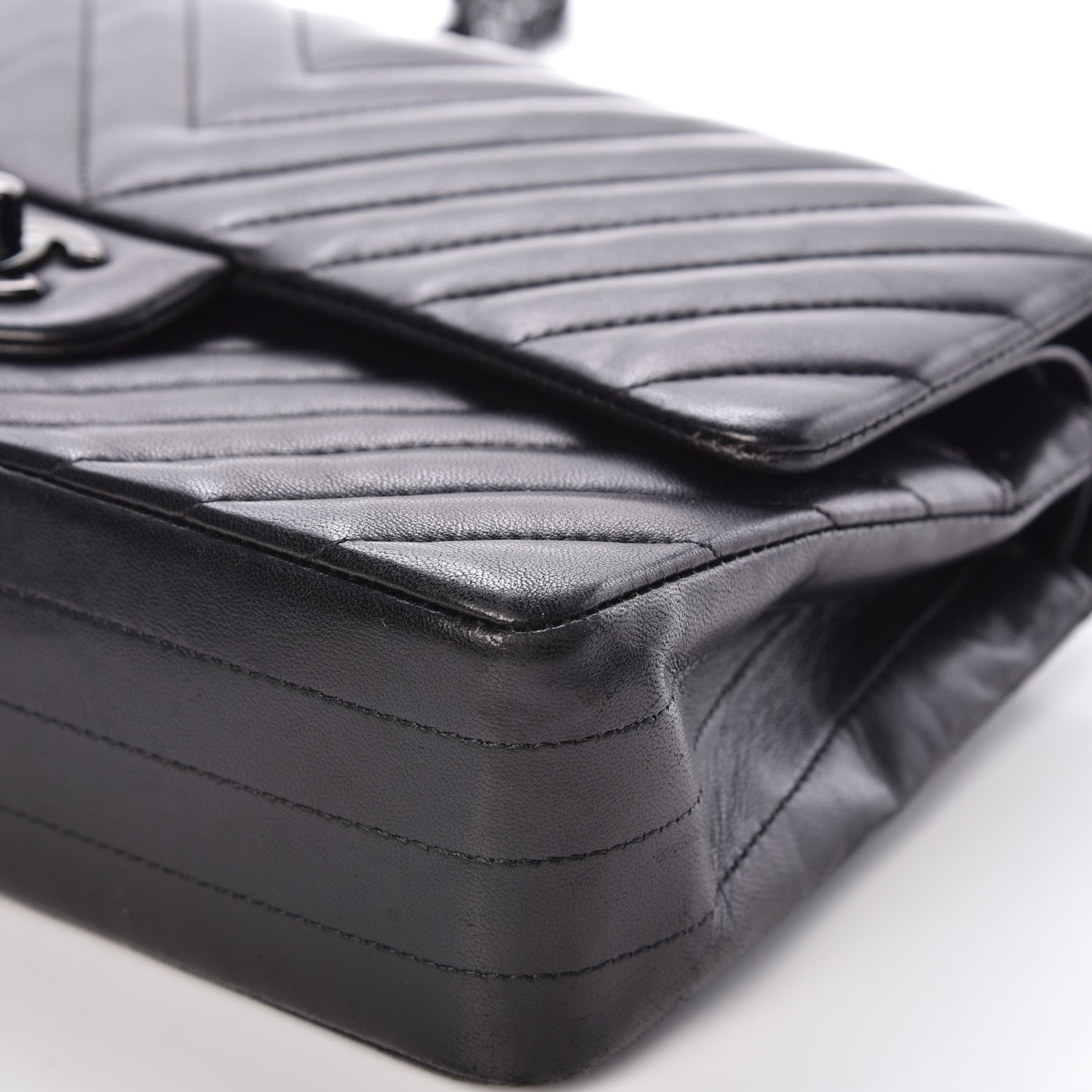 Chanel Lambskin Chevron Quilted Medium Double Flap So Black 10 of 16