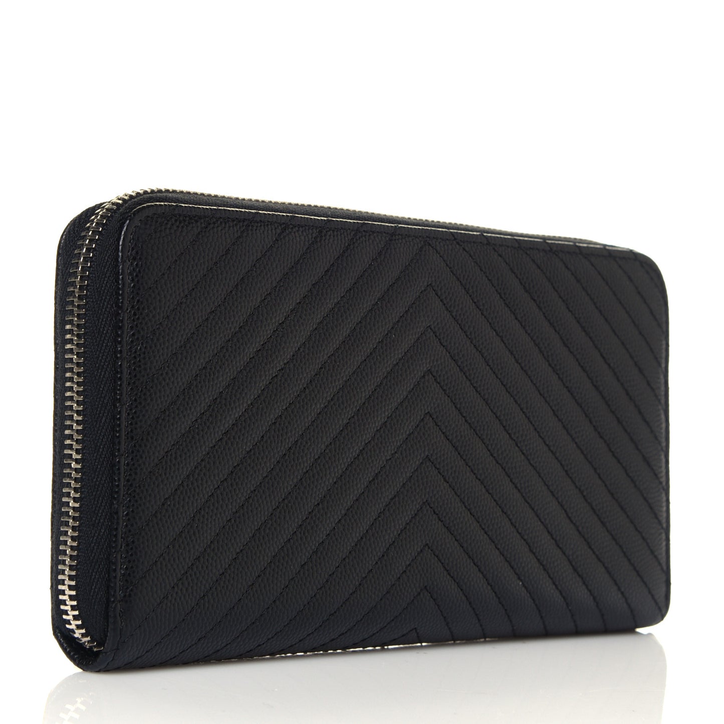 Caviar Chevron Large Gusset Zip Around Wallet Black