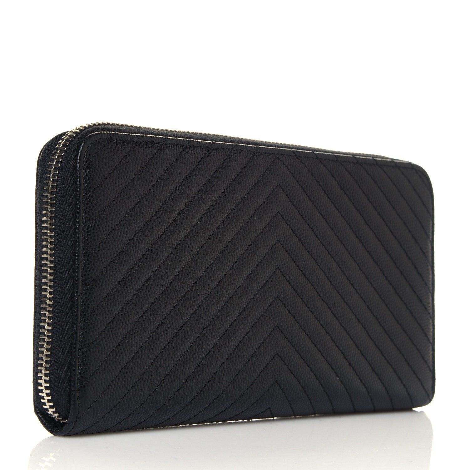 Chanel Caviar Chevron Large Gusset Zip Around Wallet Black 3 of 14