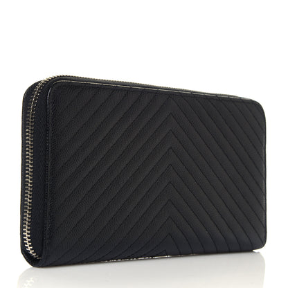 Chanel Caviar Chevron Large Gusset Zip Around Wallet Black 3 of 14