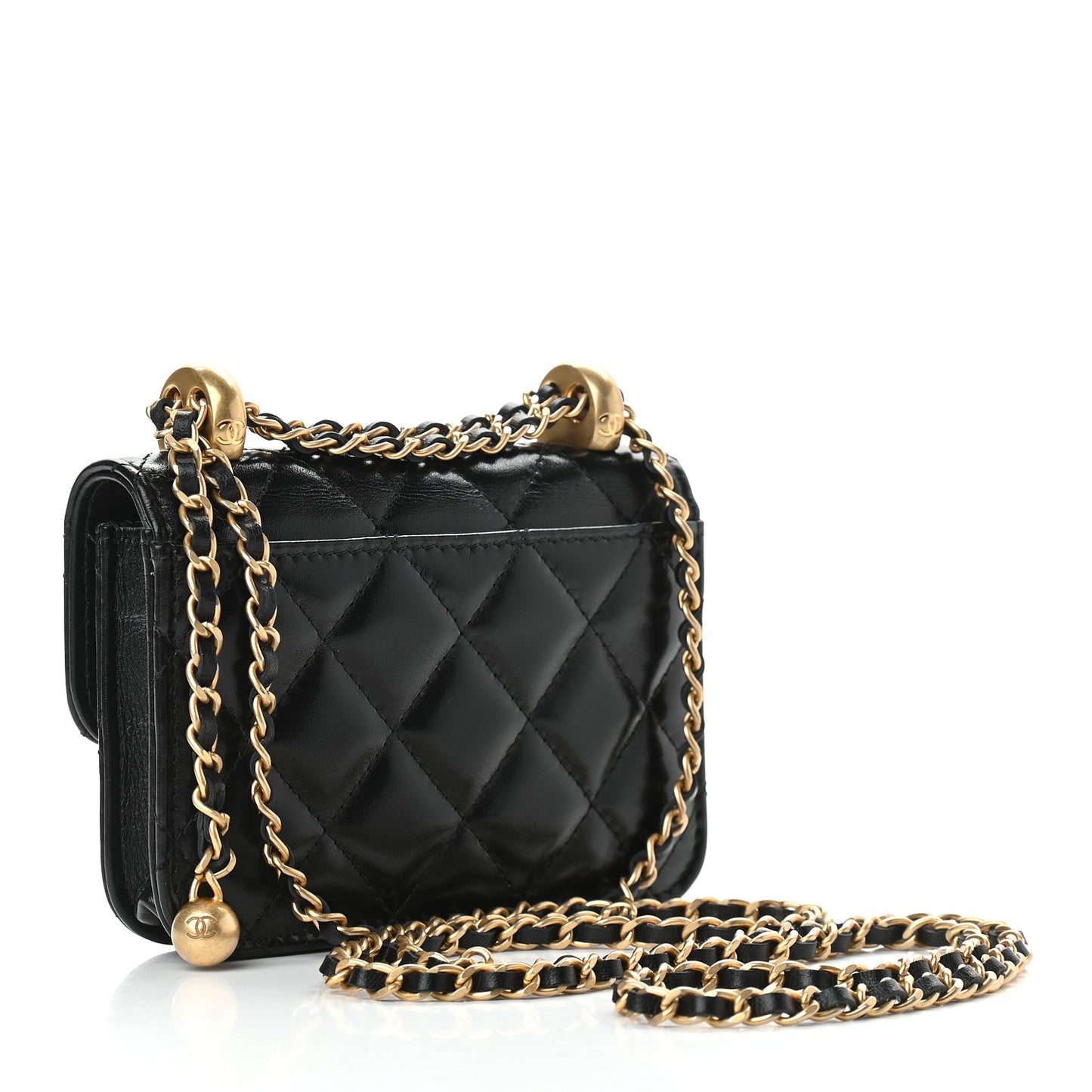 Calfskin Quilted Perfect Fit Coin Purse With Chain Black