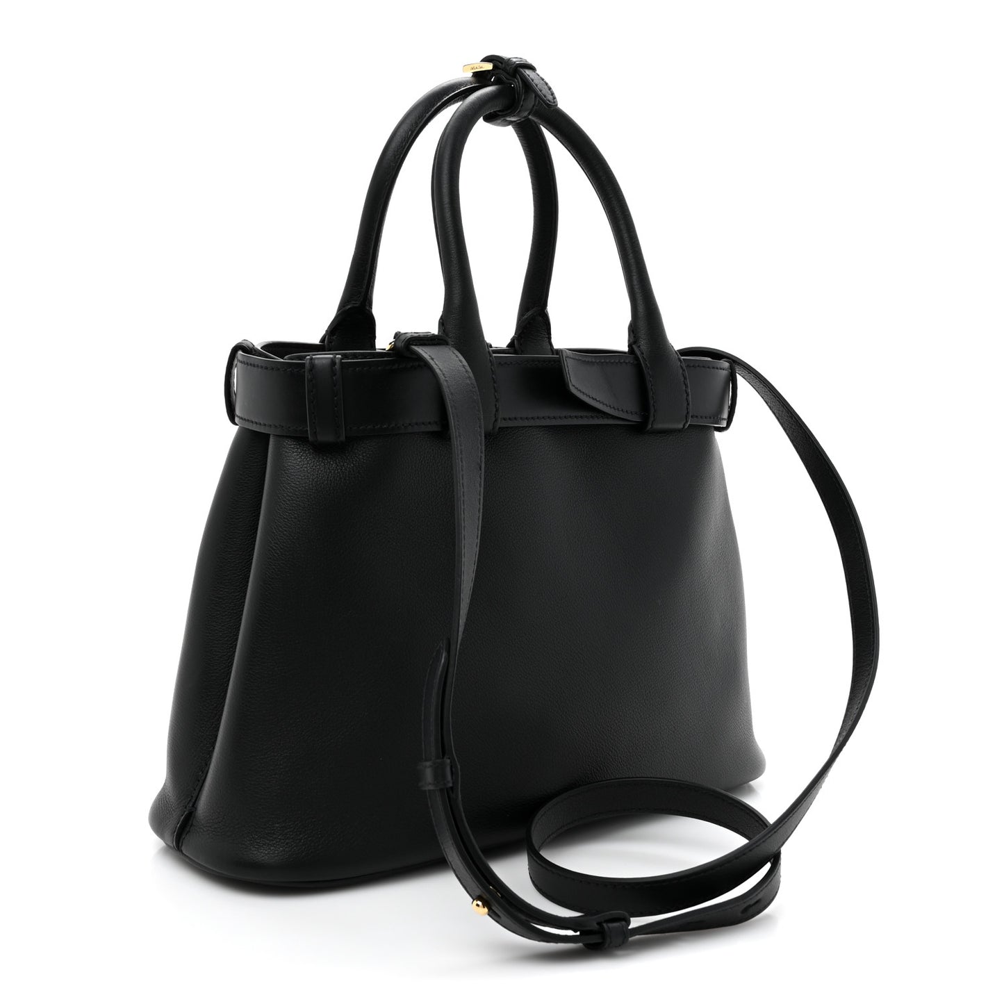 Soft Grained Calfskin Vitello Daino Small Buckle Bag Black