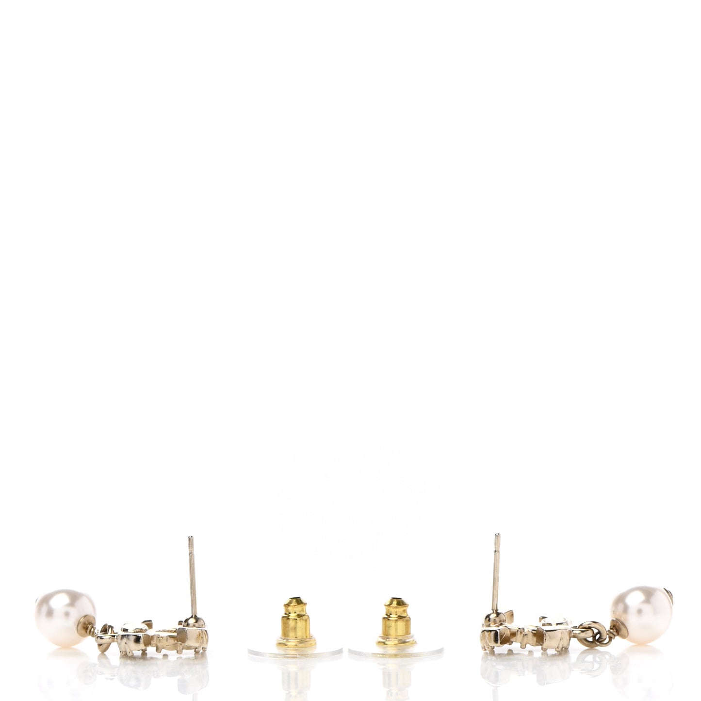 Crystal Pearl CC Drop Earrings Gold