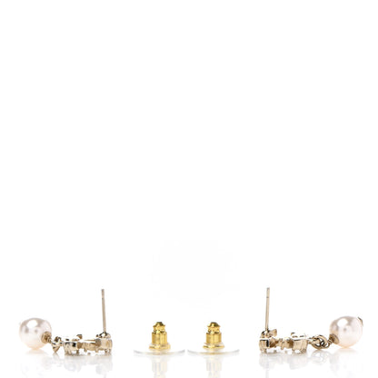 Chanel Crystal Pearl CC Drop Earrings Gold 3 of 5